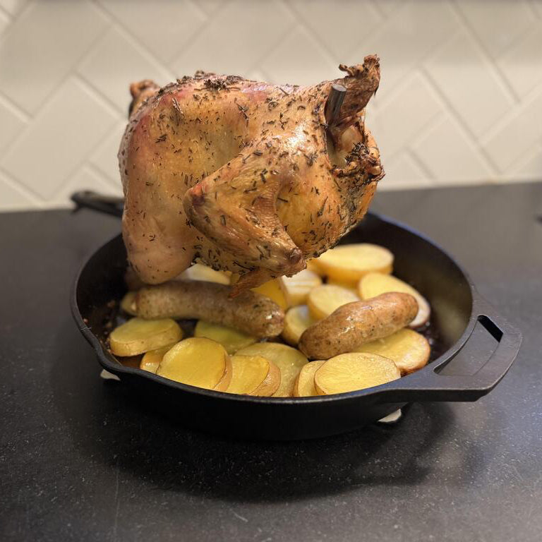 PoulTree Chicken Rod "The Perch" & Lodge Iron Skillet (Bundle)