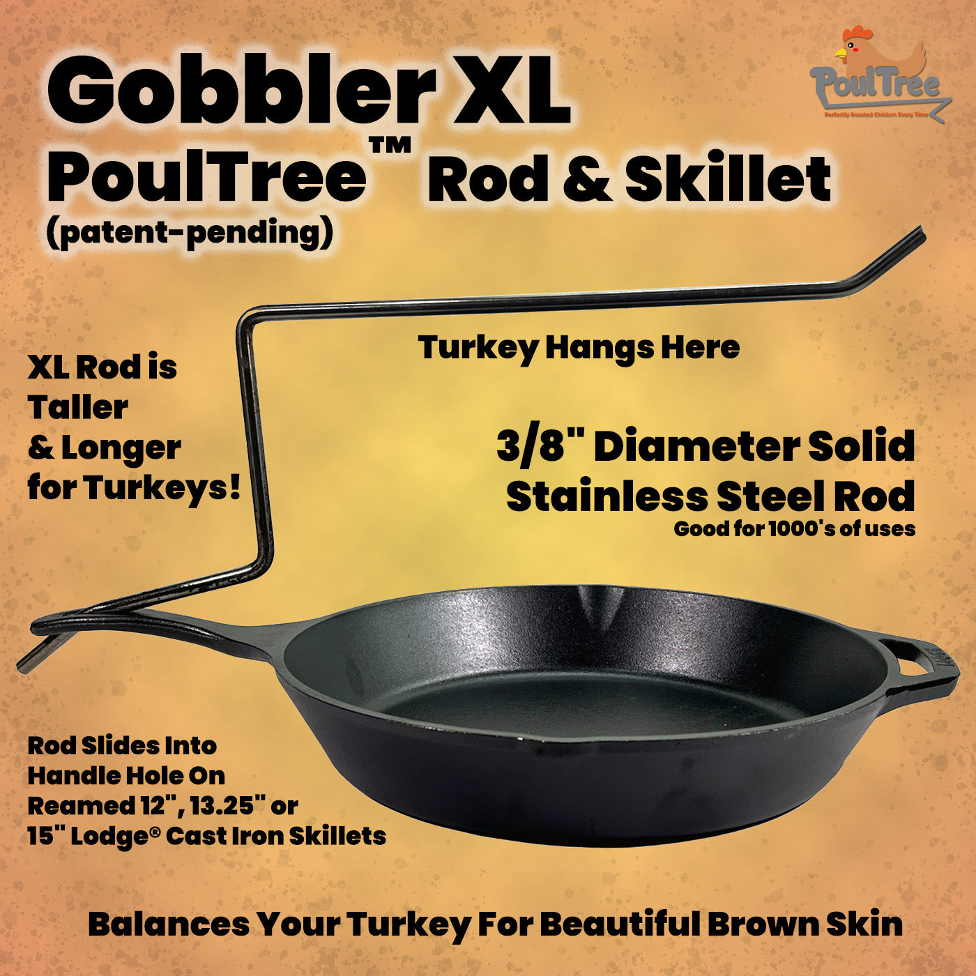 Gobbler XL or XXL PoulTree Rod & Lodge Cast Iron Skillet (For Turkeys)